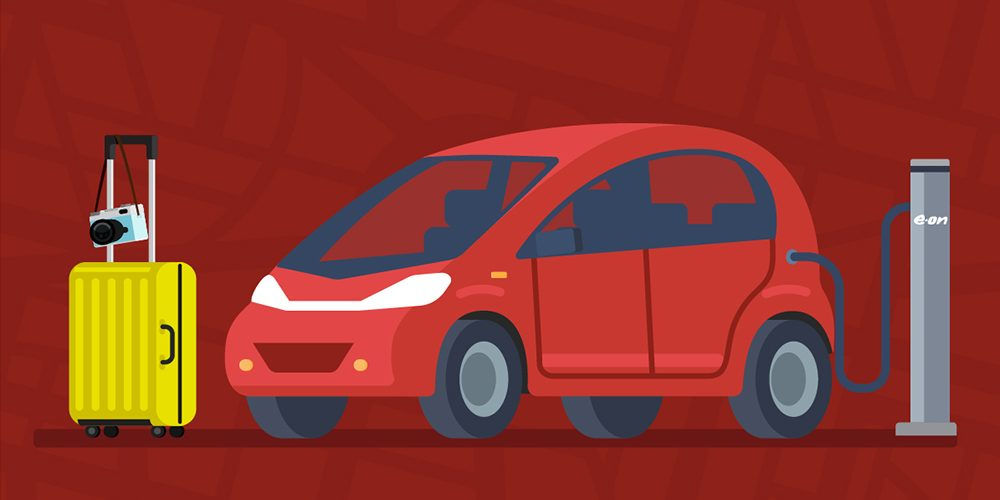 Illustrazione di un’auto elettrica in ricarica: le colonnine di ricarica sono utili anche per le guesthouse e le attività ricettive