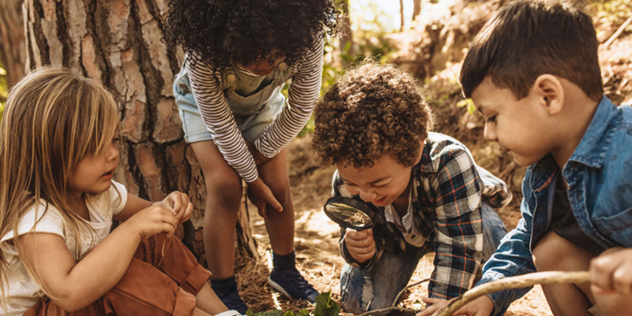 Bambini esplorano un parco per il progetto Odiamo gli Sprechi di E.ON sull’educazione ambientale nelle scuole