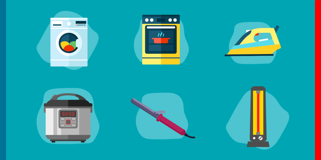 Illustrazione con i principali elettrodomestici: dalla loro efficienza energetica dipende il risparmio in bolletta