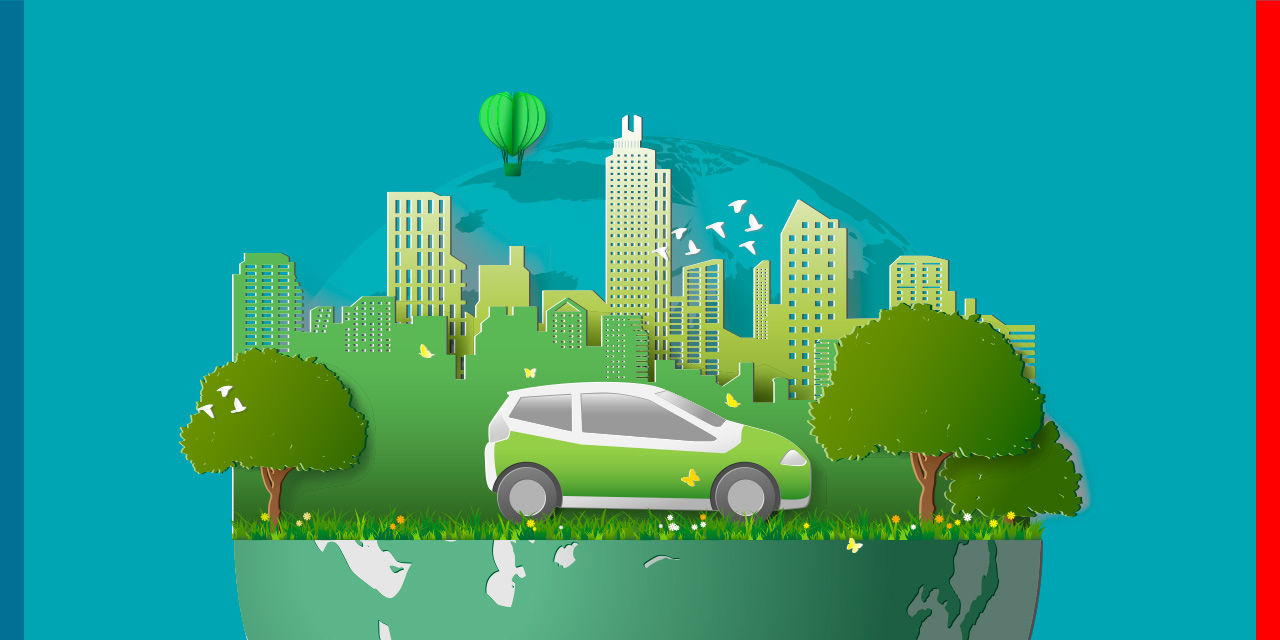 Illustrazione di una città green: con un calcolo possiamo capire il nostro impatto in termini di emissioni di anidride carbonica